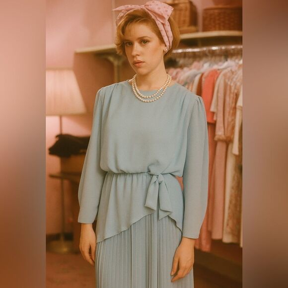 Vintage Monica Richards Tiered Ruffled Sheer Midi Dress sz 14 Pretty in Pink Ins - Picture 1 of 13